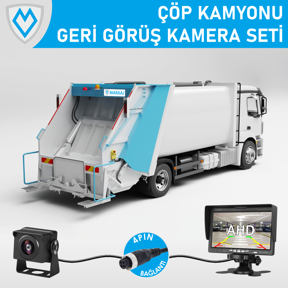 MK-CKS521AWP 7 Inch Monitörlü 4 Pin Süper Geniş Açılı Starlight AHD Geri Görüş Çöp Kamyonu Kamera Seti