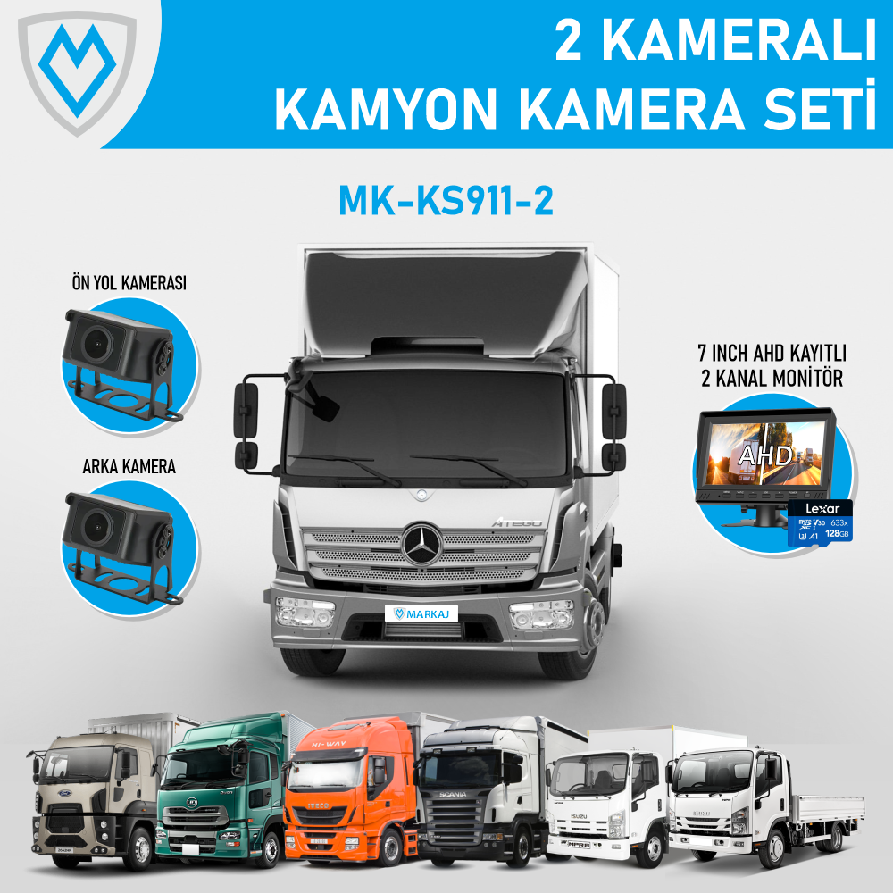 MK-KS911-2 2 Megapiksel 2 Kameralı Kayıtlı Monitörlü Kamyon/Tır Kamera Seti