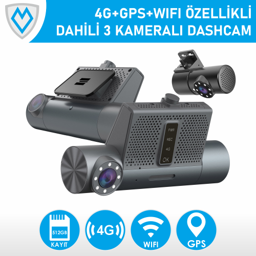 MK-333GW 4G/GPS/Wifi Özellikli 3 Kameralı Dashcam Araç Kayıt Cihazı